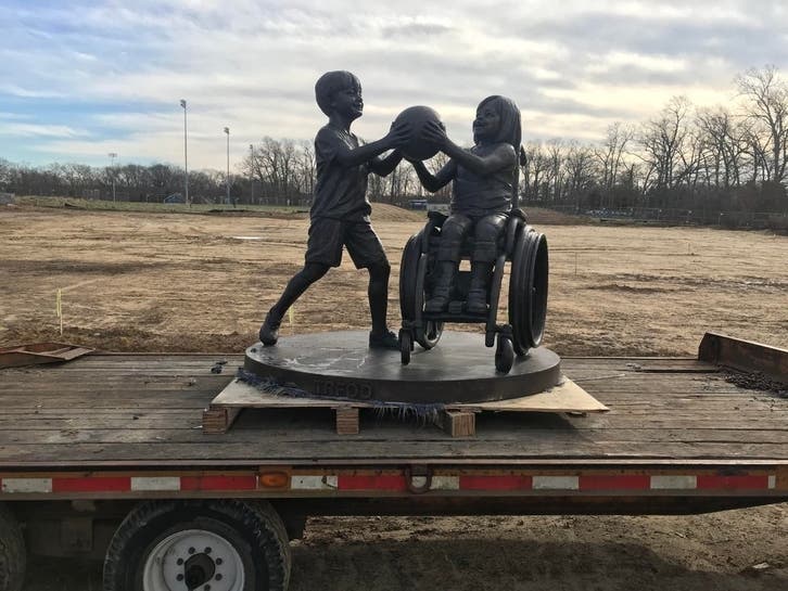 tr-field-of-dreams-statue-christian-kane___25140625277 Photo of statue created by sculptor Brian Hanlon will adorn the RWJ Barnabas Health Toms River Field of Dreams complex